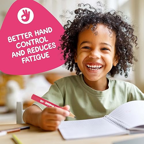 Miniatura 6 de Lápices cortos jumbo para niños, 12 lápices de grafito Fat HB con agarre triangular y tinta rosa, juego de 14 piezas con sacapuntas y borrador