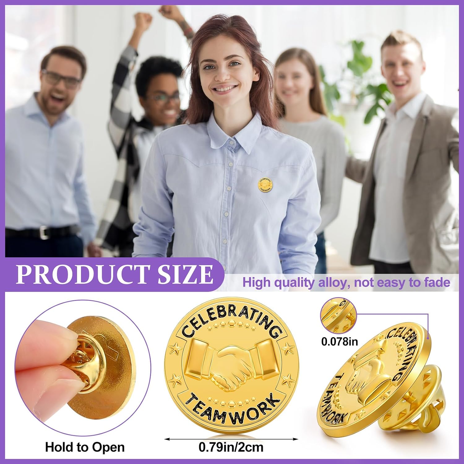 Ceenna 50 Pcs Employee of The Month Lapel Pin Bulk Star Recognition Appreciation Gift Enamel Gold Plated Performance Reward Gift for Staff Team Volunteer Nurse Teacher(Teamwork)
