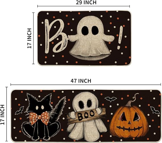 Artoid Mode Black Cats Boo Halloween Kitchen Mats Set of 2-17x29+17x47