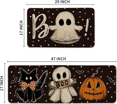 Artoid Mode Black Cats Boo Halloween Kitchen Mats Set of 2-17x29+17x47