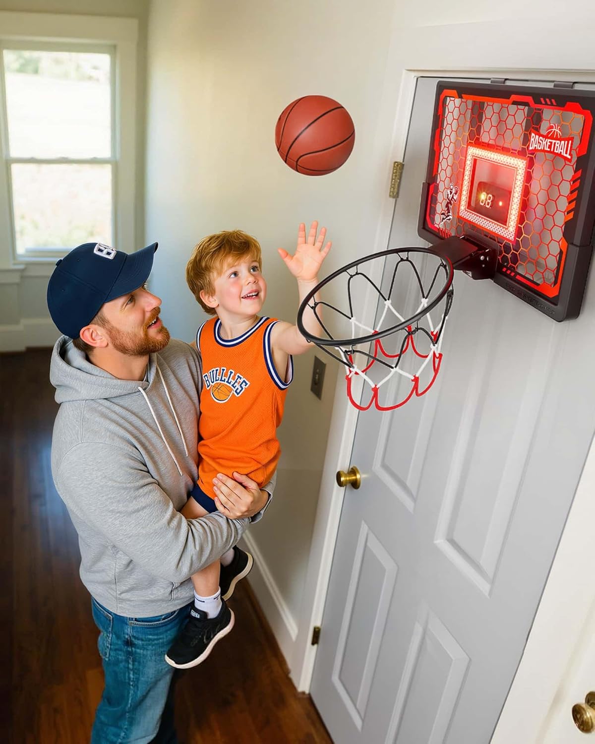 Indoor Basketball Hoop Pro for Kids, Over The Door Basketball Hoop with LED Light/Scoreboard/4 Balls- Upgraded Anti-Impact Backboard, Basketball Toys Gifts for 6 7 8 9 10 11 12 Year Old Boys