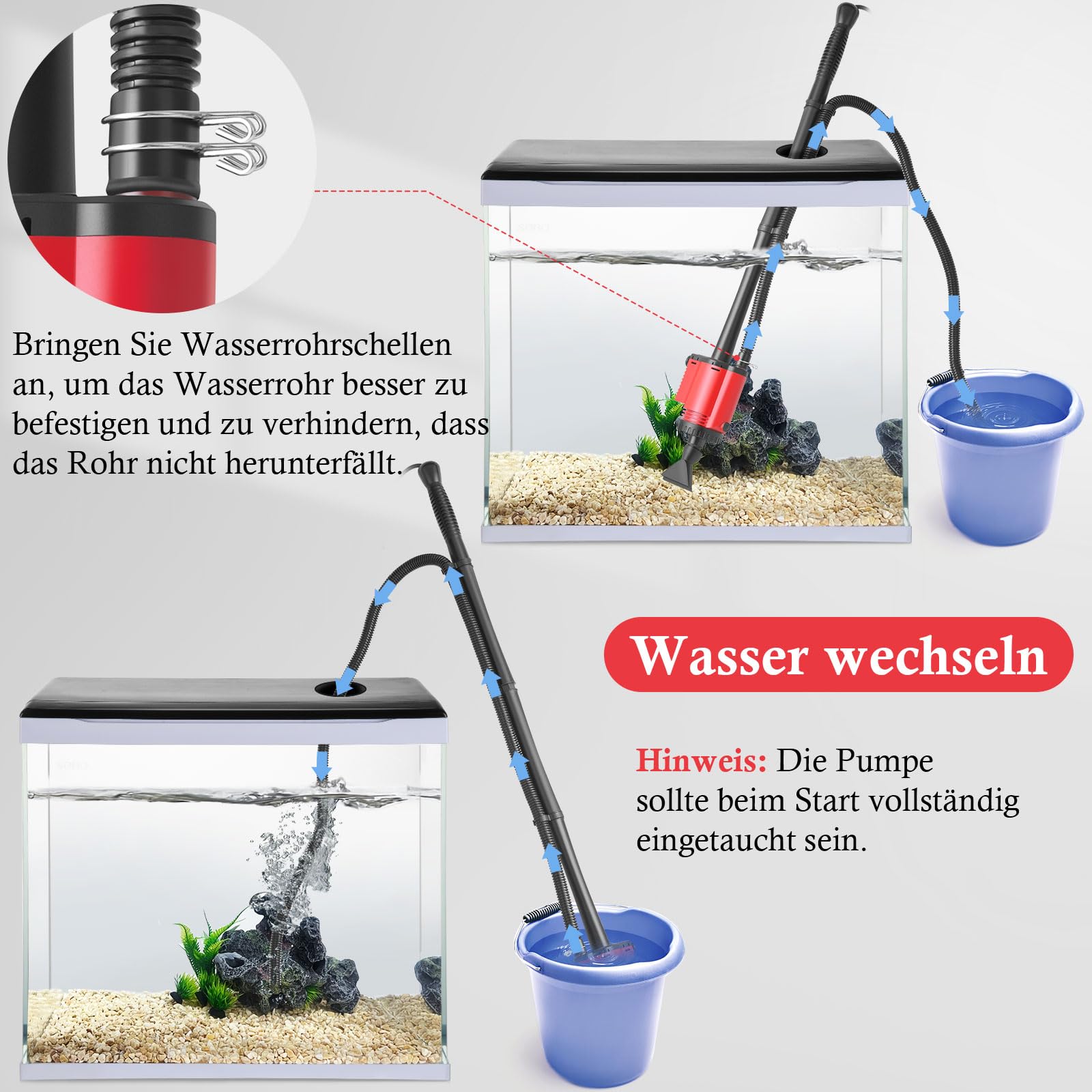 FEDOUR 30W Aquarium-Kiesreiniger, Multifunktioneller elektrischer Aquarium-Wasserwechsler, herausnehmbarer Vakuum-Sandwäscher, Algenreiniger, Wasserdusche-Set