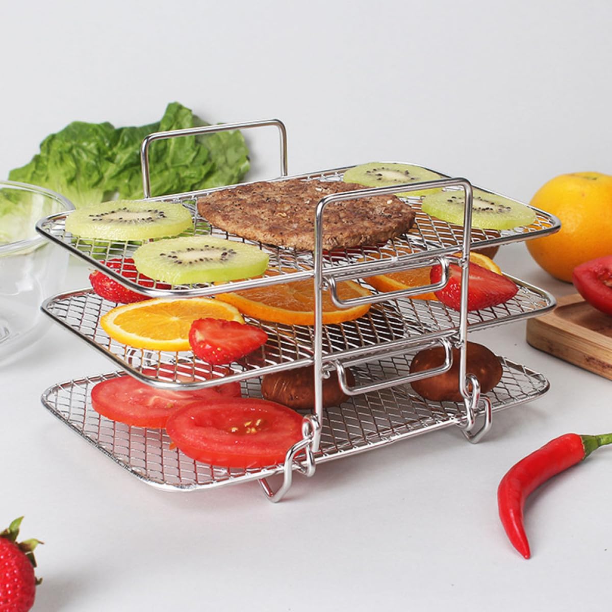 Alipis Rejilla para Freidora de Aire de 3 Niveles Apilables Acero Inoxidable 304 Resistente Accesorio para Horno Eléctrico y Barbacoa Desmontable y Compatible para Cocinar y