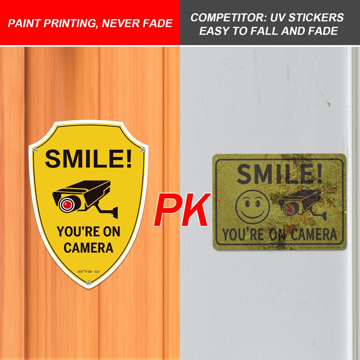BNT 2-Pack Smile You're On Camera Signs, 10" x 7'' Aluminum Weatherproof Video Surveillance Sign Outdoor, Reflective Camera Signs for Home Security : Industrial & Scientific