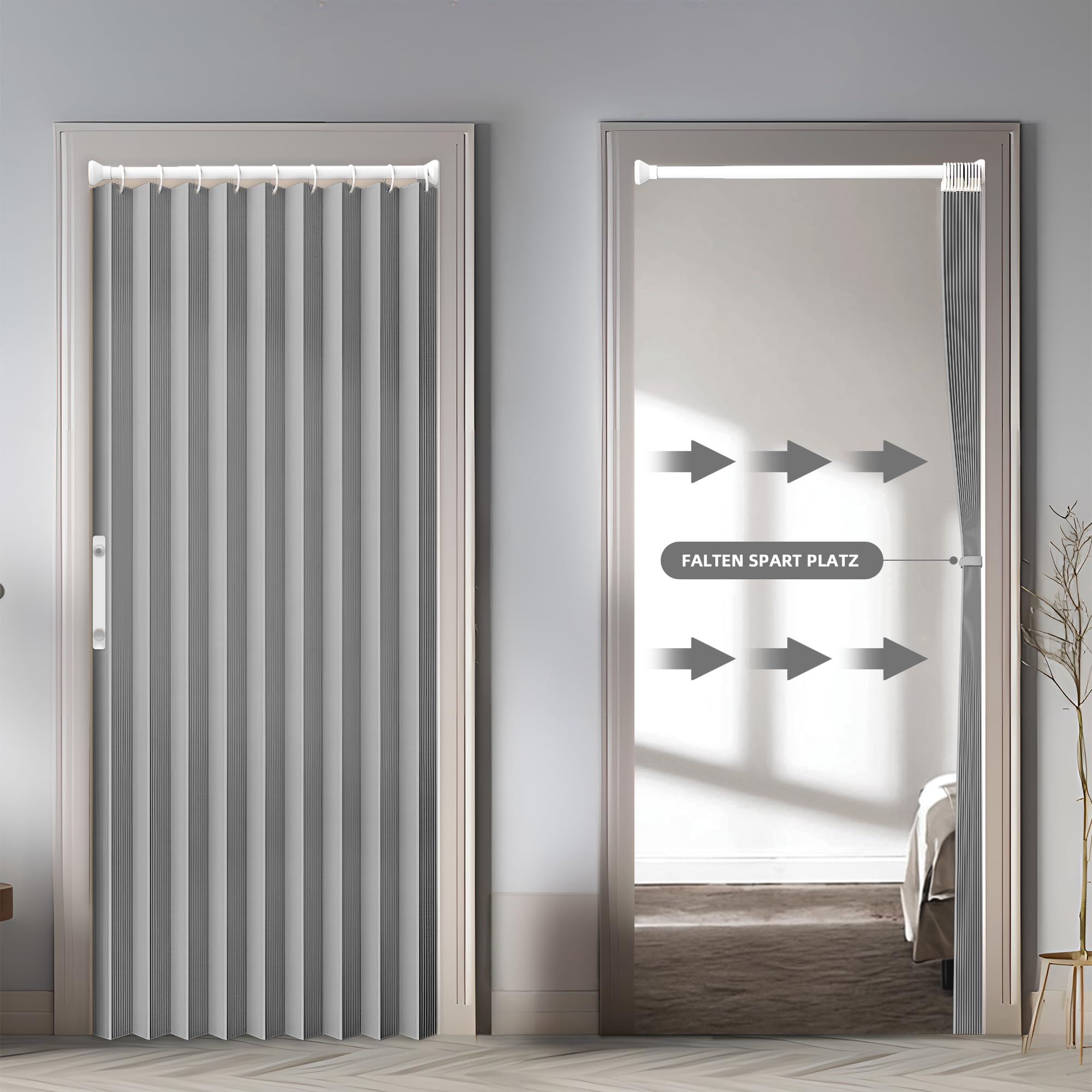 Magnetischer Türvorhang mit Verdunkelung, Faltbarer Raumteiler für Bad/Schlafzimmer/Wohnzimmer, Akkordeon-Design (Gray)