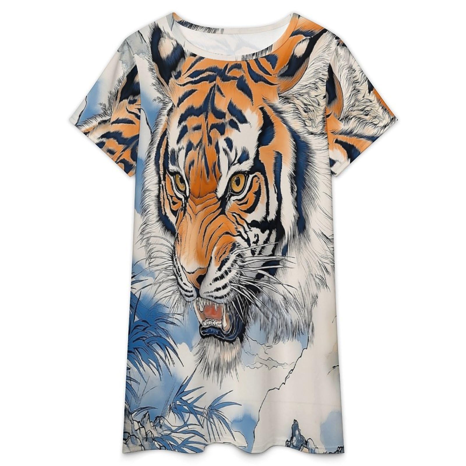 Camisones De Mujer - Tigre De Nieve Camiseta De Manga Corta Holgada para Mujer Pijama De Casa Suave Camisón Largo De Verano