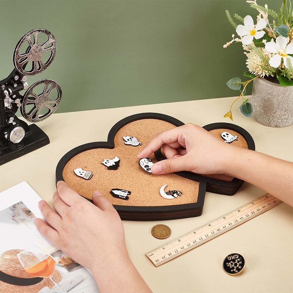 Tableau En Liège Forme Double Cœur – 30x21,3 Cm – Cadre Noir – Pour épingles, Notes, Photos – Rangement Mural Ou Sur Table
