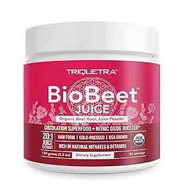 BioBeet Max Strength Beet Root Juice Powder - 20:1 Concentrate, Each Serving Derived from 60,000 mg Organic Beetroot - Cold-Pressed, USA Grown - Nitric Oxide, Circulation Support - 50 Servings