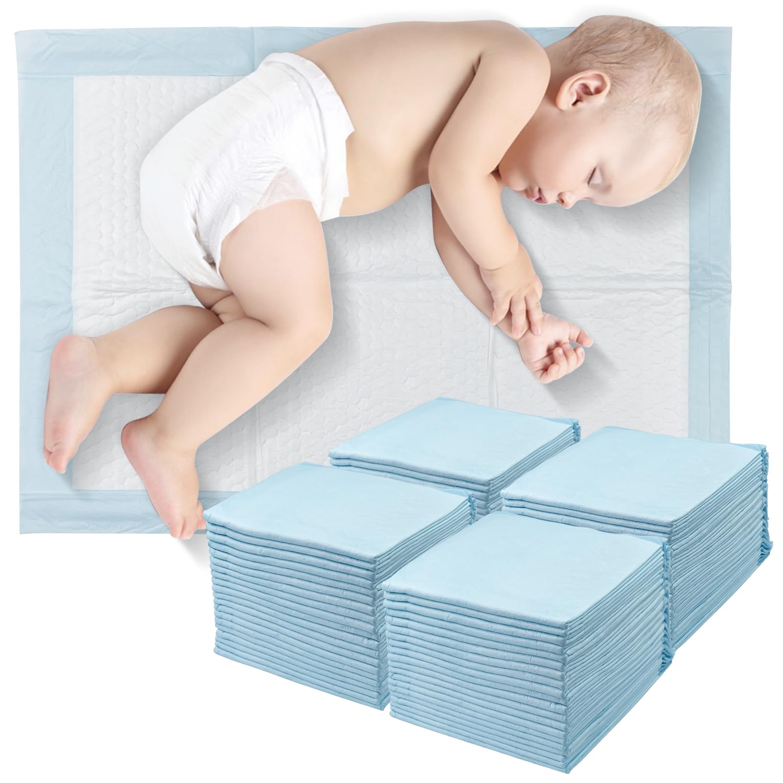 100 PCS Cambiador Desechable Bebe, 33 × 45 cm Protector Cambiador Bebe, Suaves, Impermeables, a Prueba de Fugas, Transpirables, Absorción Rápida para Cambio de Pañales y Cuna