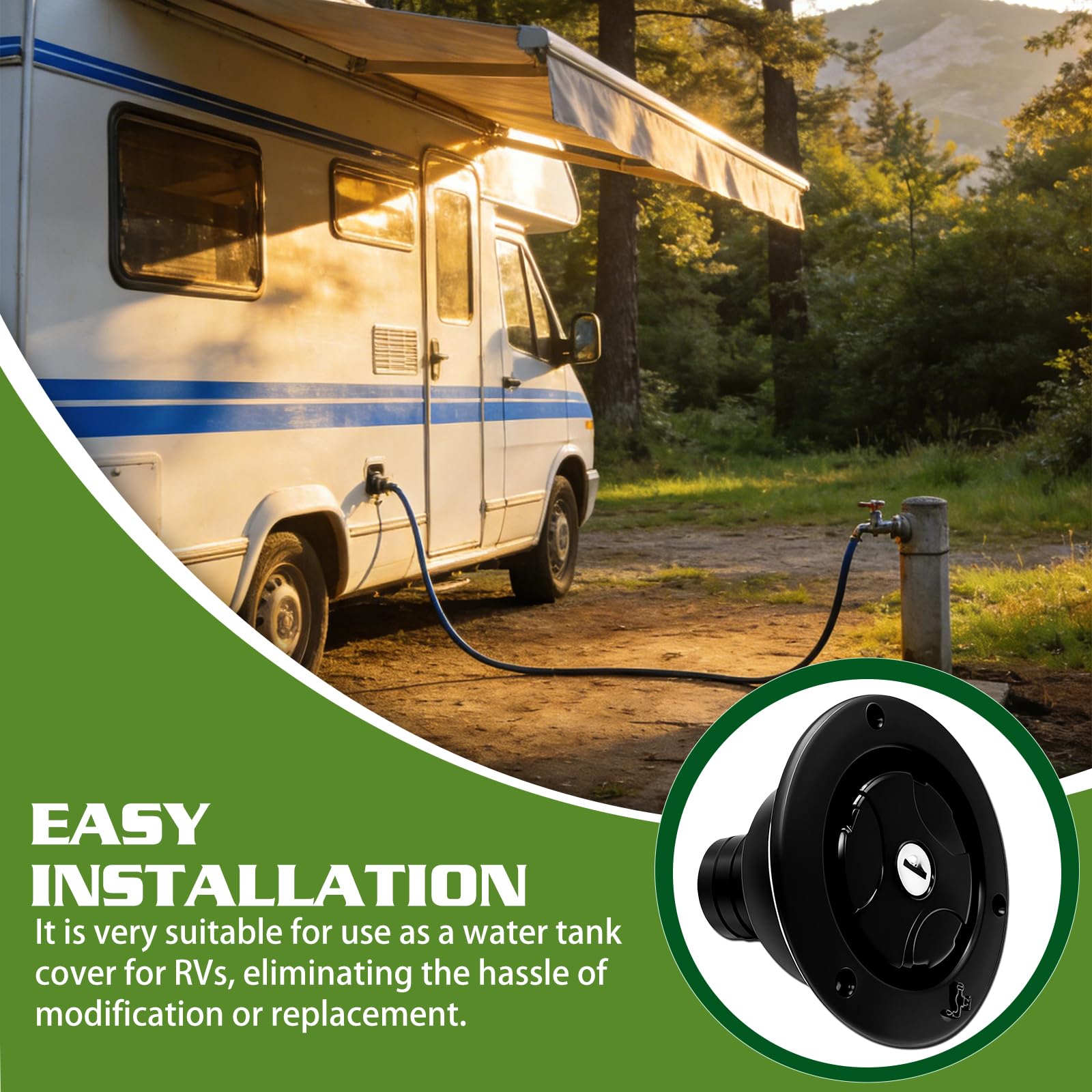 Tapa De llenado De Agua,Llenado De Agua RV,Tapón De Llenado De Agua Para Autocaravanas,Caravanas Y Remolques,Para Tuberías De Agua Con Diámetro Interior De 38MM(Negro)