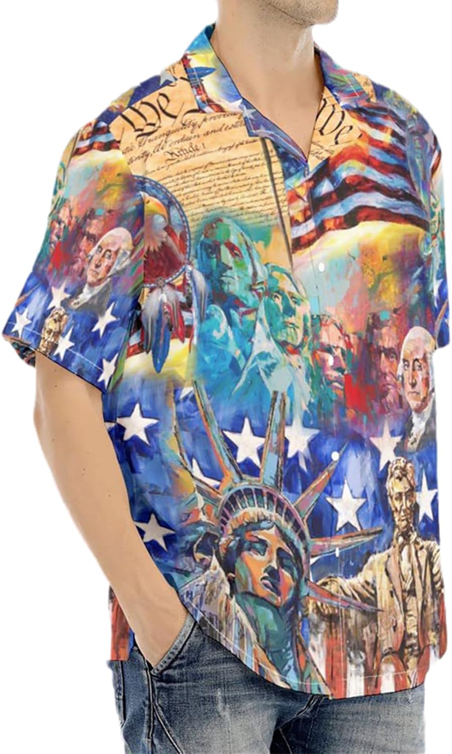 Hawaiian Shirts for Men American Flag Eagle Patriotic Tropical Summer Beach Aloha Button Down Shirt Short Sleeve
