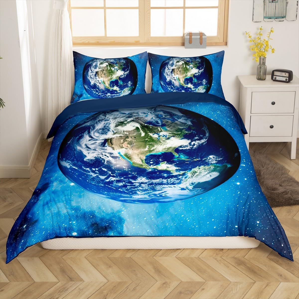 Feelyou Earth Print Bedding Set for Girls Boys Kids Full Size Outer Space Comforter Cover Set Room Decorative Galaxy Duvet Cover Universe Planets Bedspread Cover 3Pcs Space Print Bedclothes