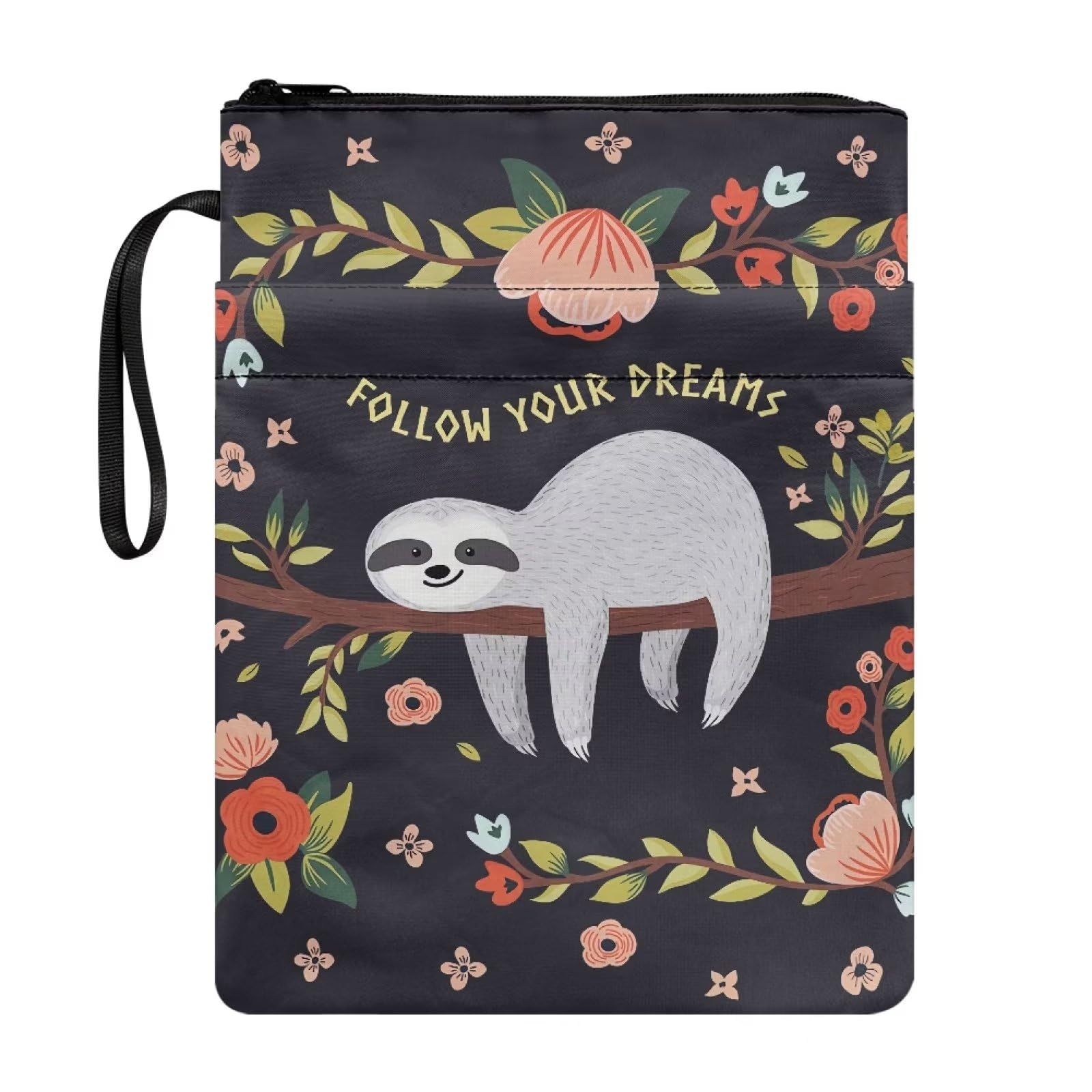 Xoenoiee Sloth Vintage Floral Print Book Covers Book Sleeve for Teen Adult Book Protector Cover for Hardcover Paperback, Book Sleeve Pouch with Zipper Closure