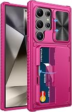 Vihibii for Samsung Galaxy S24 Ultra Case Wallet, Card Holder, Hot Pink | Slide Camera Lens Cover & Kickstand, Raised Edges Protect Screen, Rugged Hard Back Cover, Ditch the Bulky Bag, 2024, Hot Pink