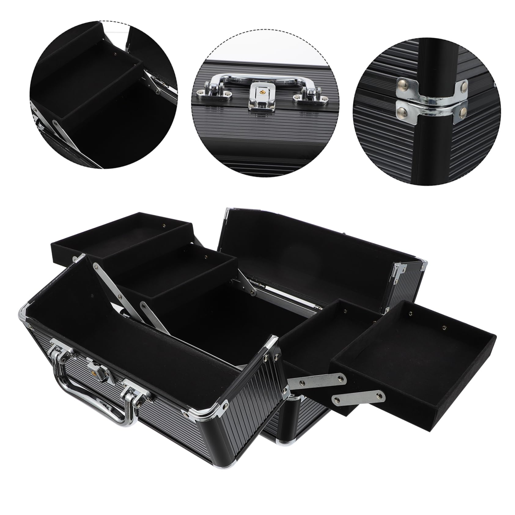 Housoutil Schminkkoffer aus Aluminiumlegierung Schwarze Make Up Aufbewahrung mit Doppelöffnung Leicht und Ordentlich für Geschäftsreisen