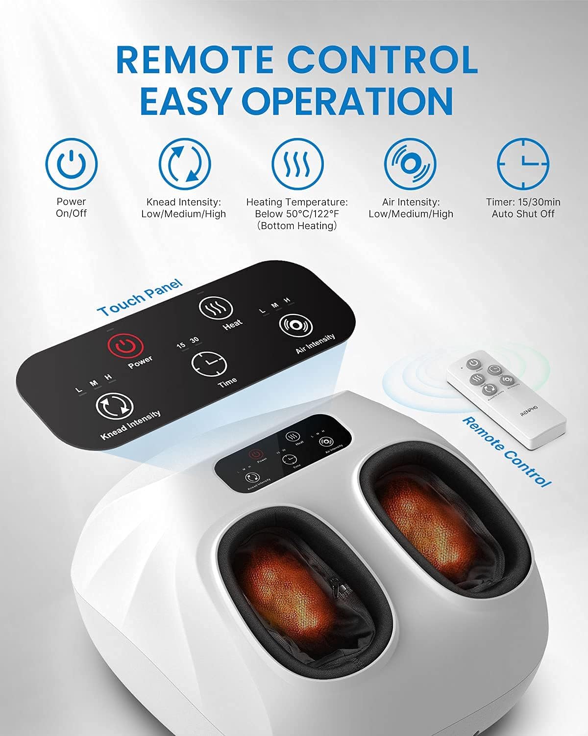 RENPHO Foot Massager Machine with Heat, Electric Shiatsu Foot Massager with Remote Control, Deep Kneading, Relieve Plantar Fasciitis and Tired Muscles, Fits Men Feet Size Up to 14, Home and Office Use