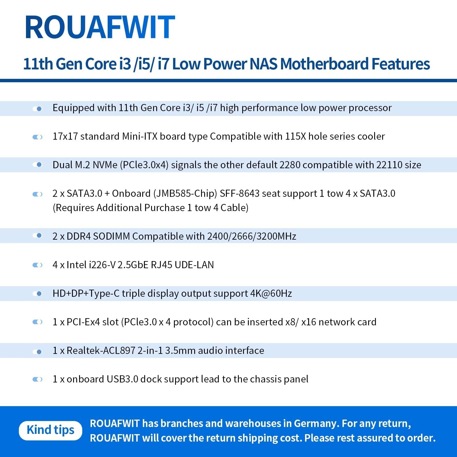 NAS Motherboard Core i5 1135G7, 6 x SATA3.0, 2 x M.2 NVMe, 2 x DDR4, PCI-Ex4 Slot, 17x17 Mini-TX NAS Board, 4 x I226v 2.5 Gigabit Ethernet, Micro Appliance NAS Board, Barebone