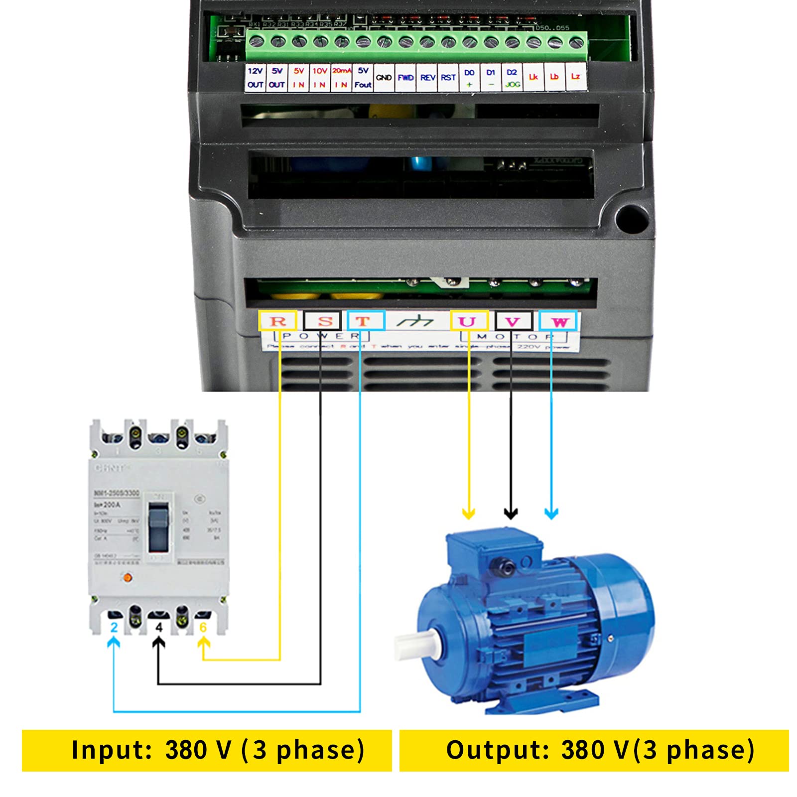 VEVOR Frequenzumrichter, 380 V, 4 kW, VFD, Geschwindigkeitsregler, AC-Motor, variabler Frequenzantrieb, einphasiger dreiphasiger Eingang und dreiphasiger Ausgang