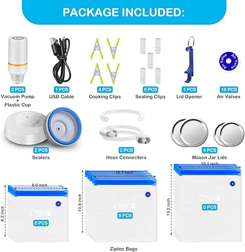 Miniatura 8 de 46 selladores eléctricos al vacío, bolsas Sous Vide, sellador al vacío de mano para tarros Mason y 15 bolsas reutilizables de almacenamiento de