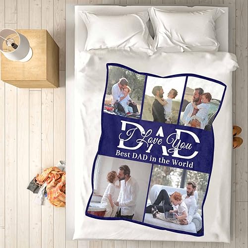 Miniatura 7 de Artsadd Regalos para papá, mantas personalizadas con fotos, texto, mantas personalizadas para el mejor papá del mundo, manta de franela