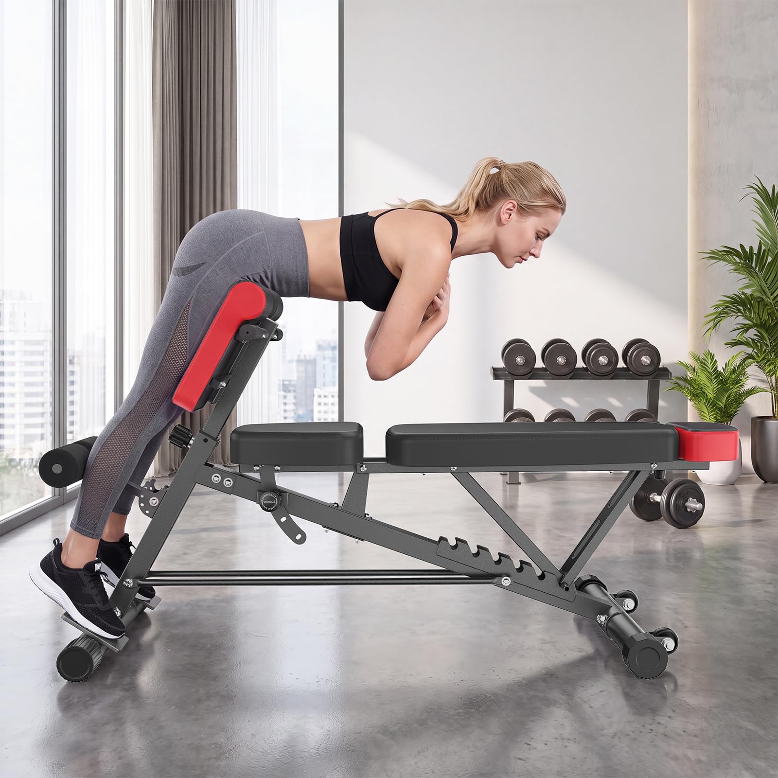 Adjustable Weight Bench, 660 LBS Workout Bench Press with 2 Wheels | Heavy Duty Chest Press Machine for Home Gym with Hyper Back Extension, for Incline Decline Sit Up Flat