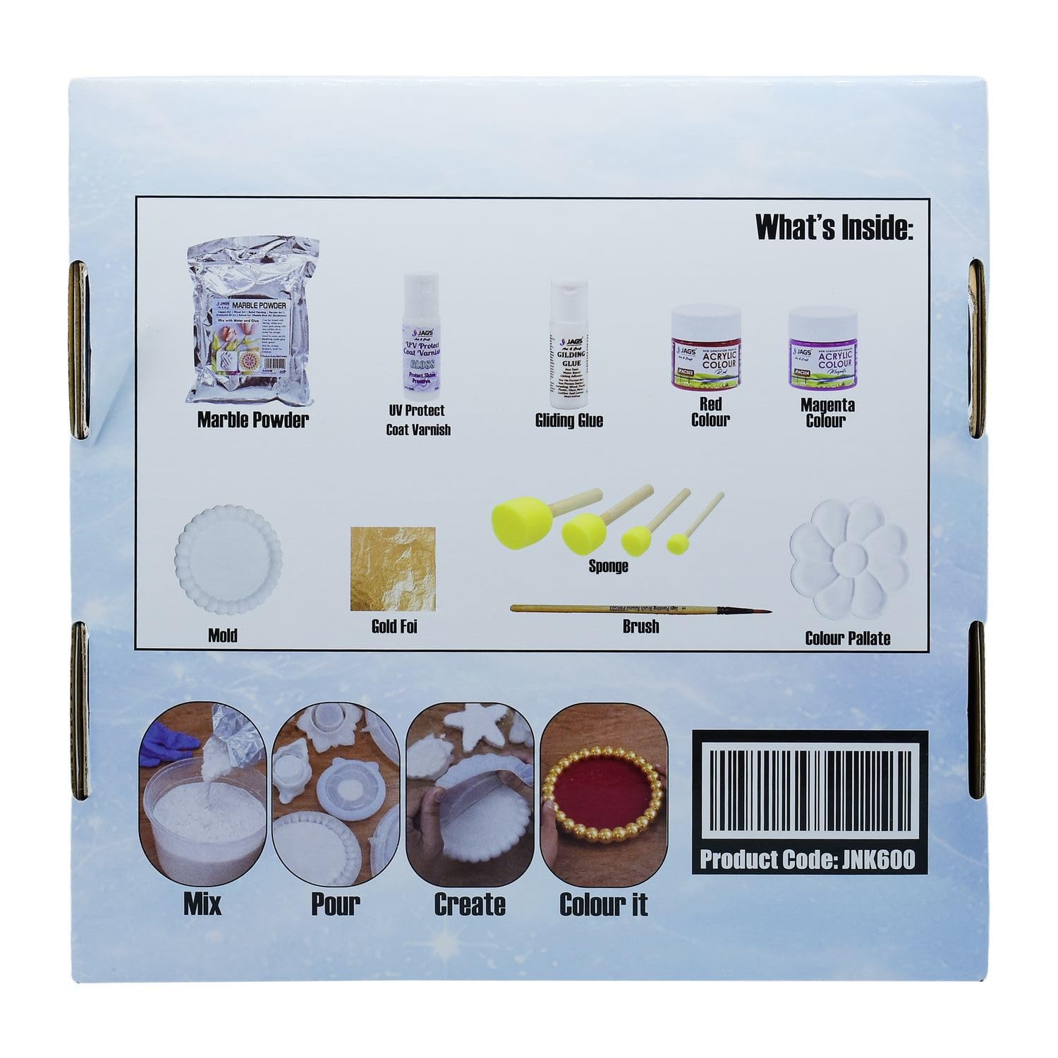 Water Magic Casting Kit with Marble Powder & Mold JNK600 | Beginner Friendly, 10+ Products Included, UV Protect Varnish, Gold Foil & Acrylic Colours, Premium Finish-image-47