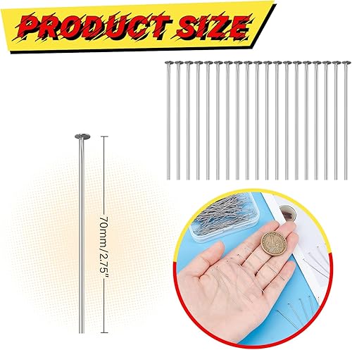 Vista 6 de 500 alfileres de cabeza plana para hacer joyas, de acero inoxidable, longitud de 0.98 pulgadas/0.984 in, horquillas planas para manualidades, aretes
