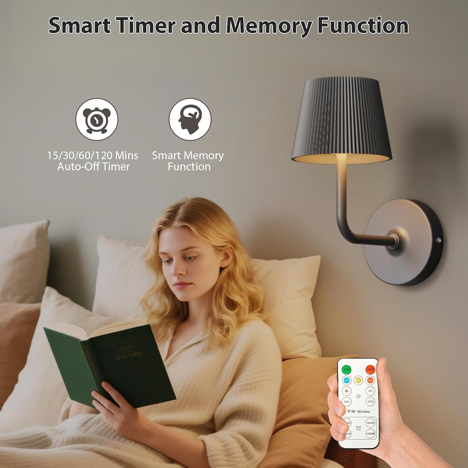 uuffoo Battery-Operated Wall Sconces Set of 2, 3 Color Temperatures, 10-Level Dimming, Smart Timer, Rechargeable Wall Lights for Bedroom, Living Room & Hallway Lighting, Black