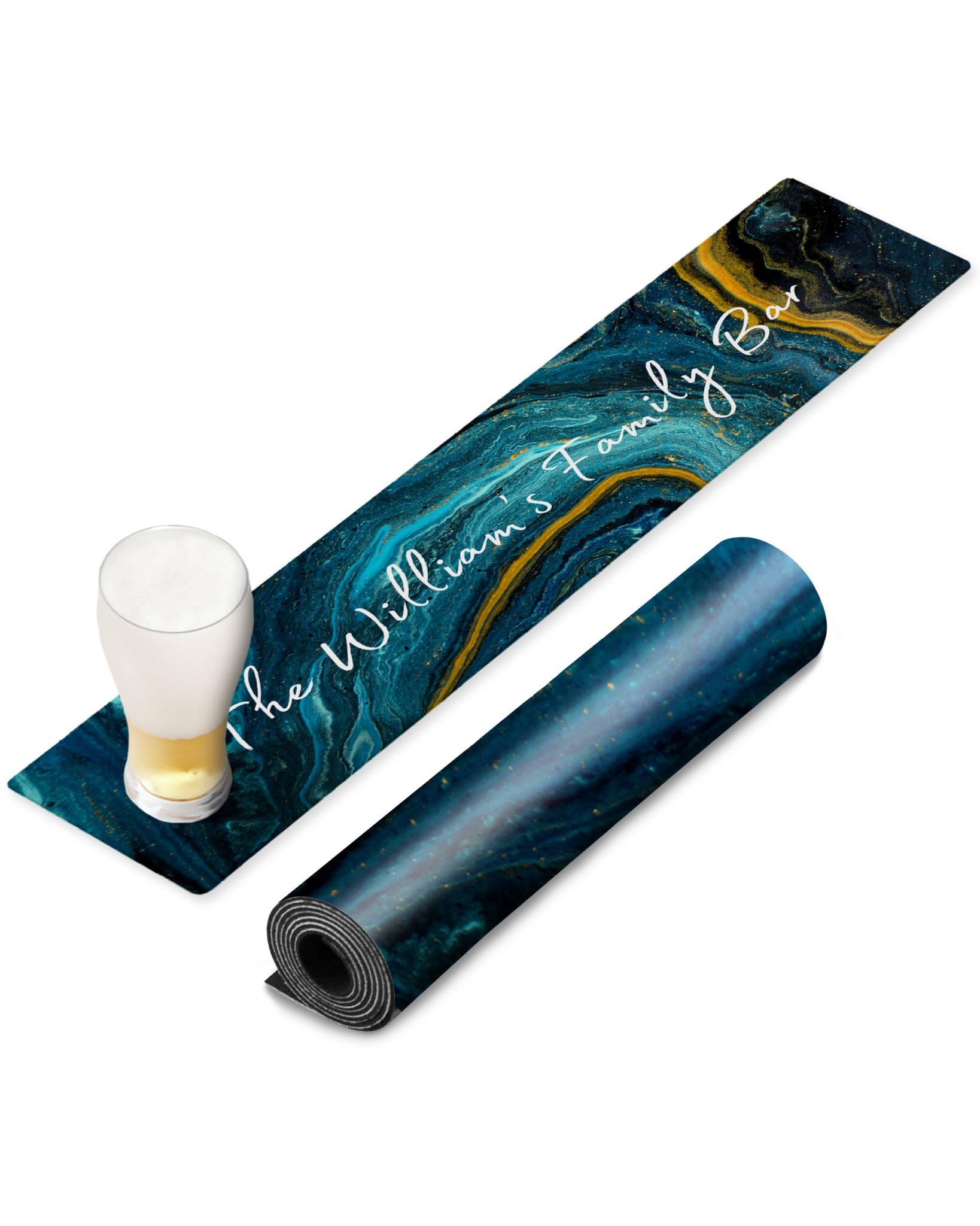 TheDogTagCo PERSONALISED Bar Runner Mat 830x200mm CUSTOM Name Anti-Slip Spill Resistant Home PUB DECOR UK Any Text Any Name (Blue Resin)