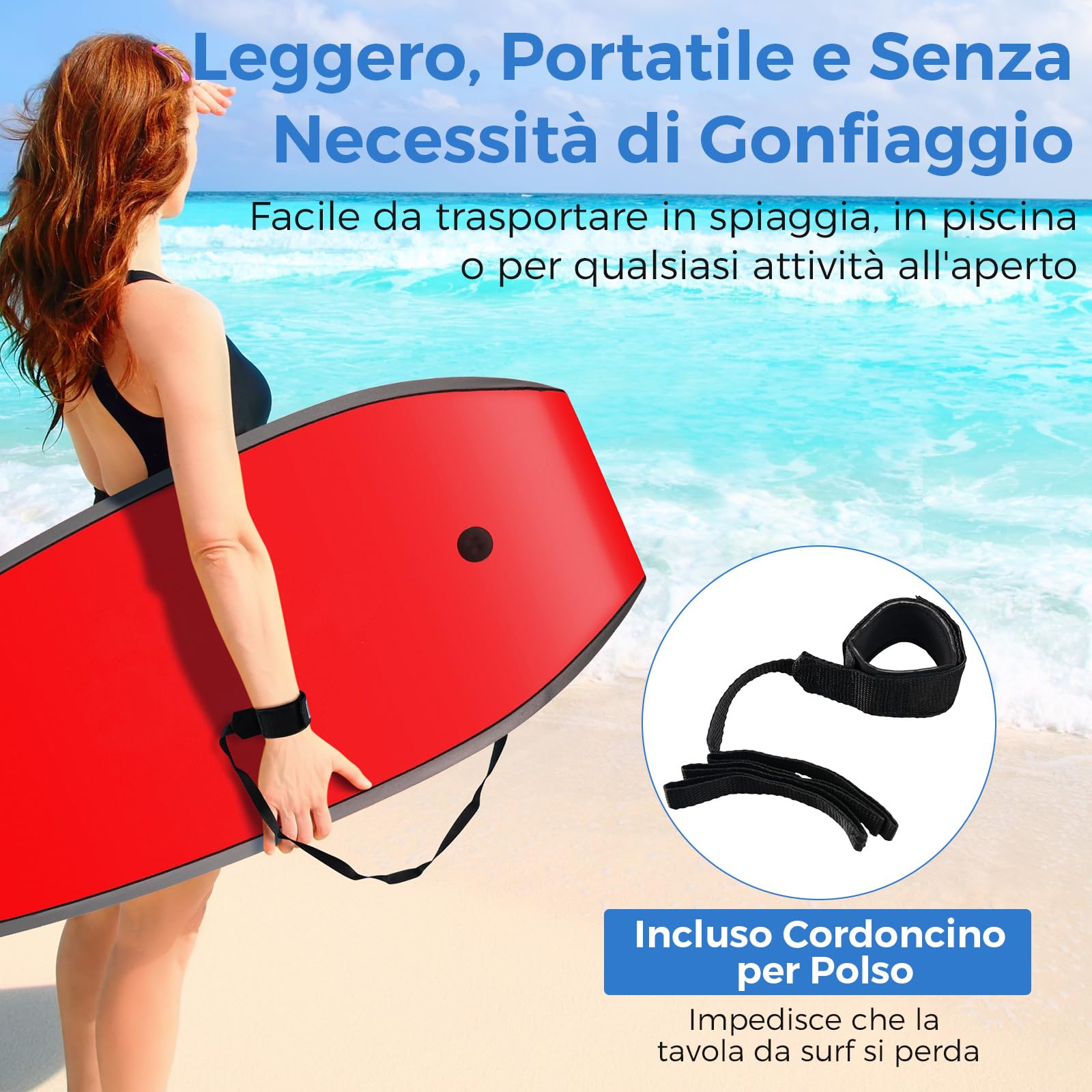 COSTWAY Tavola da Surf 33"/37"/41", BodyBoard con Guinzaglio per Polso in XPE + EPS + HDPE, Tavoletta Surf Leggero per Bambini, Ragazzi e Adulti