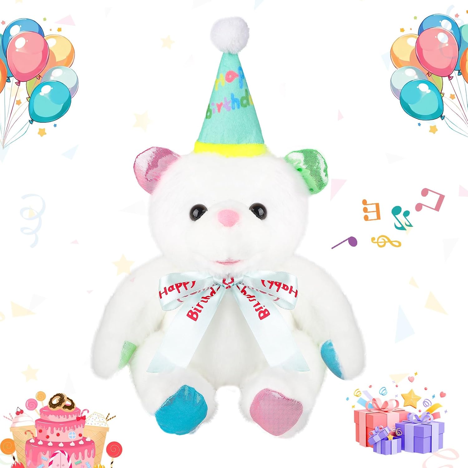 Birthday Gifts Singing Musical Plush Electric Teddy Bear Toy,Interative Stuffed Animated Toy that Plays Happy Birthday Songs, Gift for Kids Girls Boys, 12" Blue