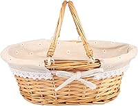 Vista 17 de 2 Pack Medium Size Wicker Basket with Handle, 12.6x9x4.7 in Wicker Picnic Basket with Liner, Empty Gift Basket, Oval Willow Woven Basket for Fruit