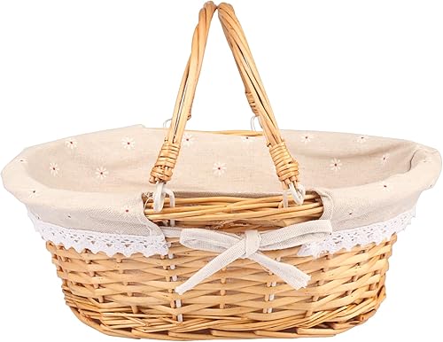 Miniatura 17 de 2 Pack Medium Size Wicker Basket with Handle, 12.6x9x4.7 in Wicker Picnic Basket with Liner, Empty Gift Basket, Oval Willow Woven Basket for Fruit