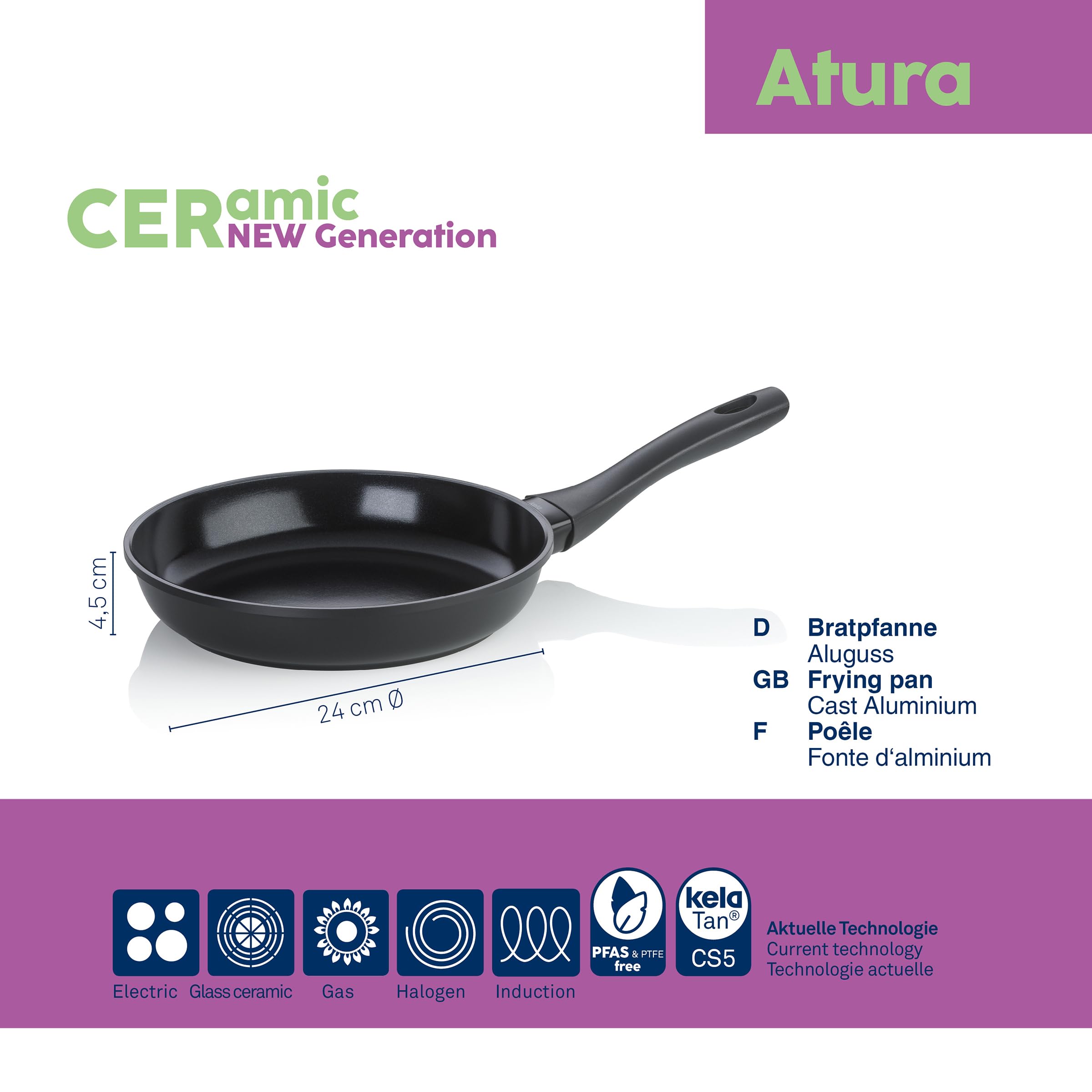kela Koekenpan 20 cm ATURA, kleine pan inductie, gegoten aluminium keramiek gecoat, bakelieten handvat, PFAS vrij