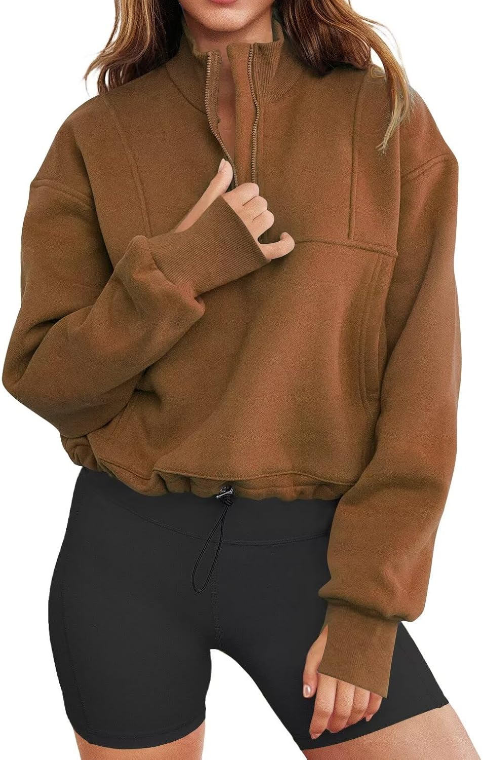 LEEDYA Women Long Sleeve Half Zip Sweatshirts Fall Oversized Trendy Hoodies Casual Thumb Hole Pullovers Y2k Clothes