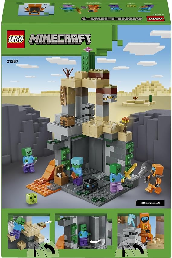 LEGO Minecraft Zombi Zindanı 21587-8 Yaş ve Üzeri Çocuklar için Wasteland Gezgini Minifigürü ve 3 Zombi Figürü İçeren Yaratıcı Koleksiyonluk Oyuncak Yapım Seti, Oyuncu Hediyesi Fikri (284 Parça)