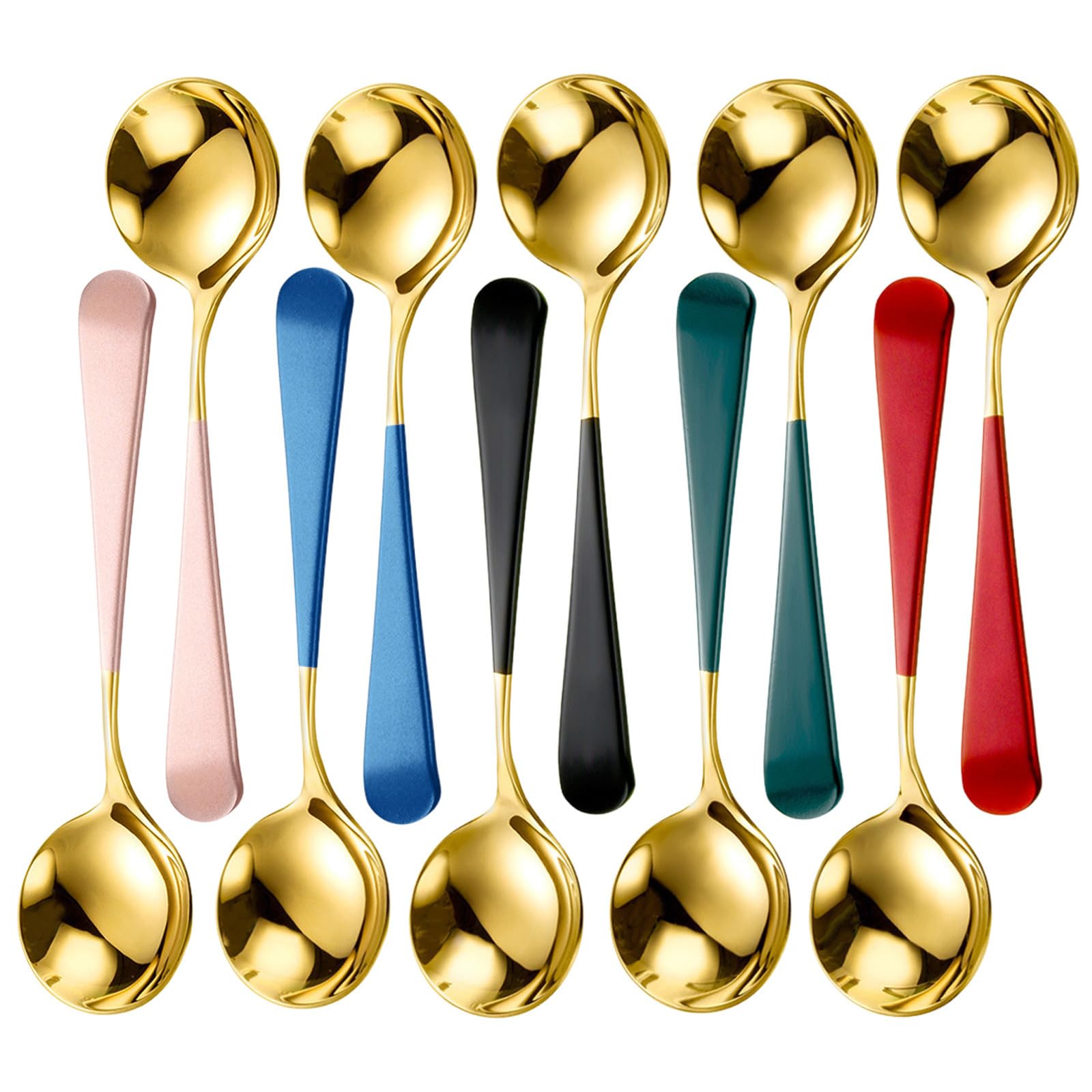 Cucharas para helado de acero inoxidable POPETPOP de cabeza redonda dorada juego de 10 piezas