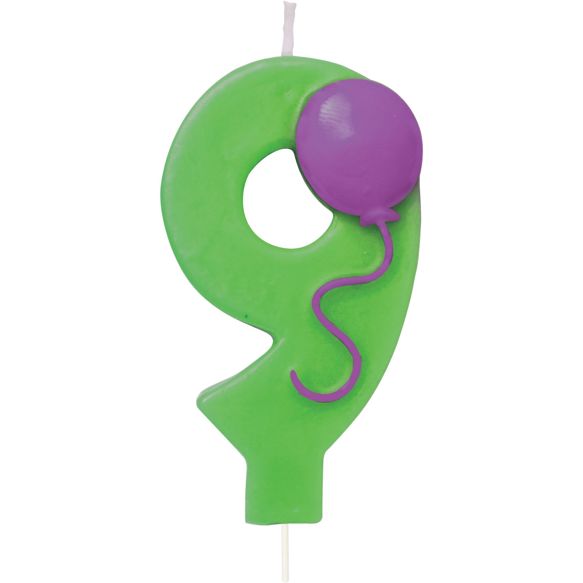 Wanna Party Creative Converting Molded Numeral with Balloon Birthday Cake Candle, 9, Green