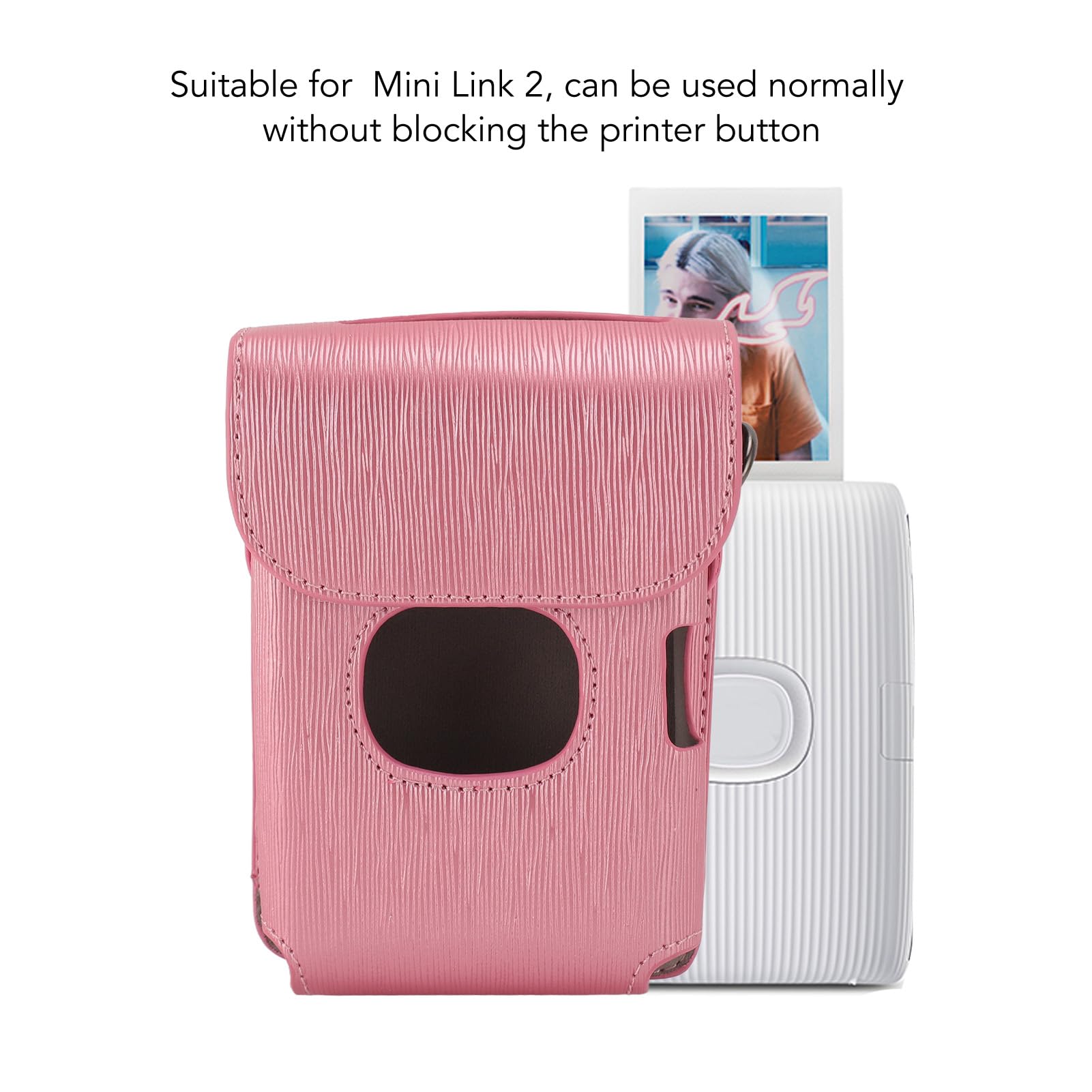 Rieibi Fujifilm Instax Mini Link 2 Printer Protective Case With Shoulder Strap, Pink, Beauty Bag