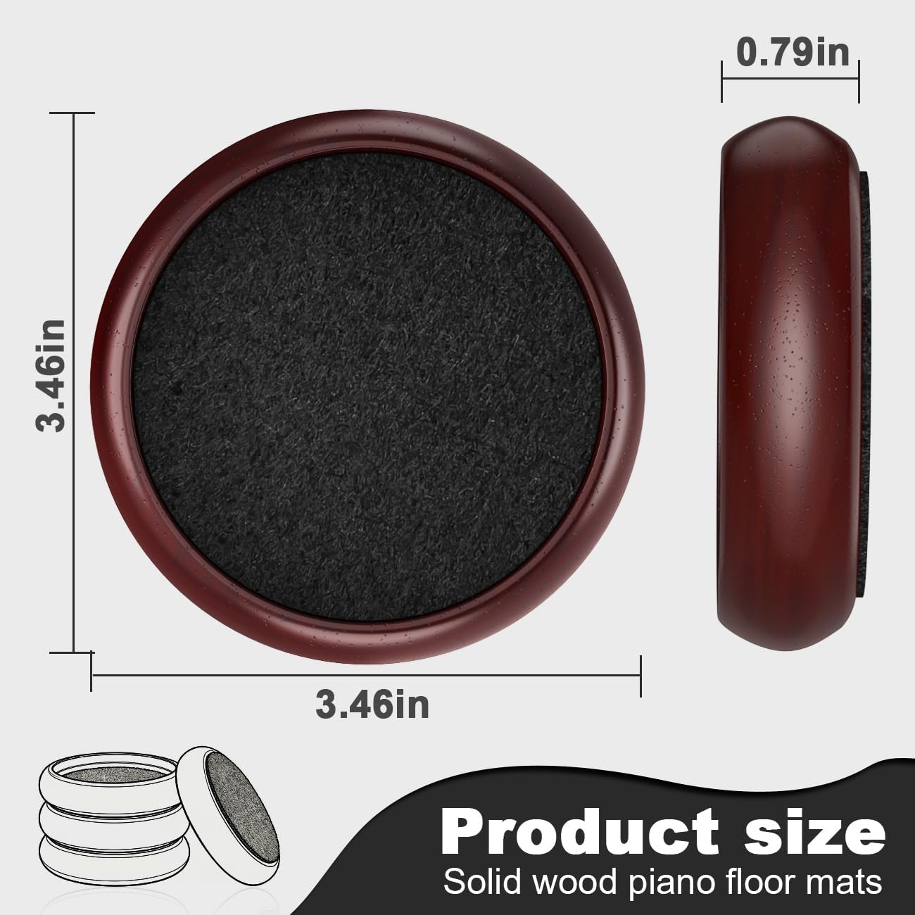 8Pack Piano Caster Cups for Upright Piano Wooden Piano Caster Piano Leg Floor Protectors with Non-Slip & Anti-Noise Foam Hardwood Floor Protectors Brown