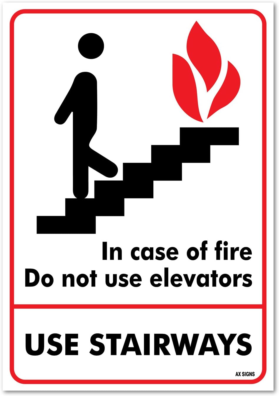 in Case of Fire Do Not Use Elevators Sign, Large 10 X 7 Inch Self-Adhesive Vinyl Sticker