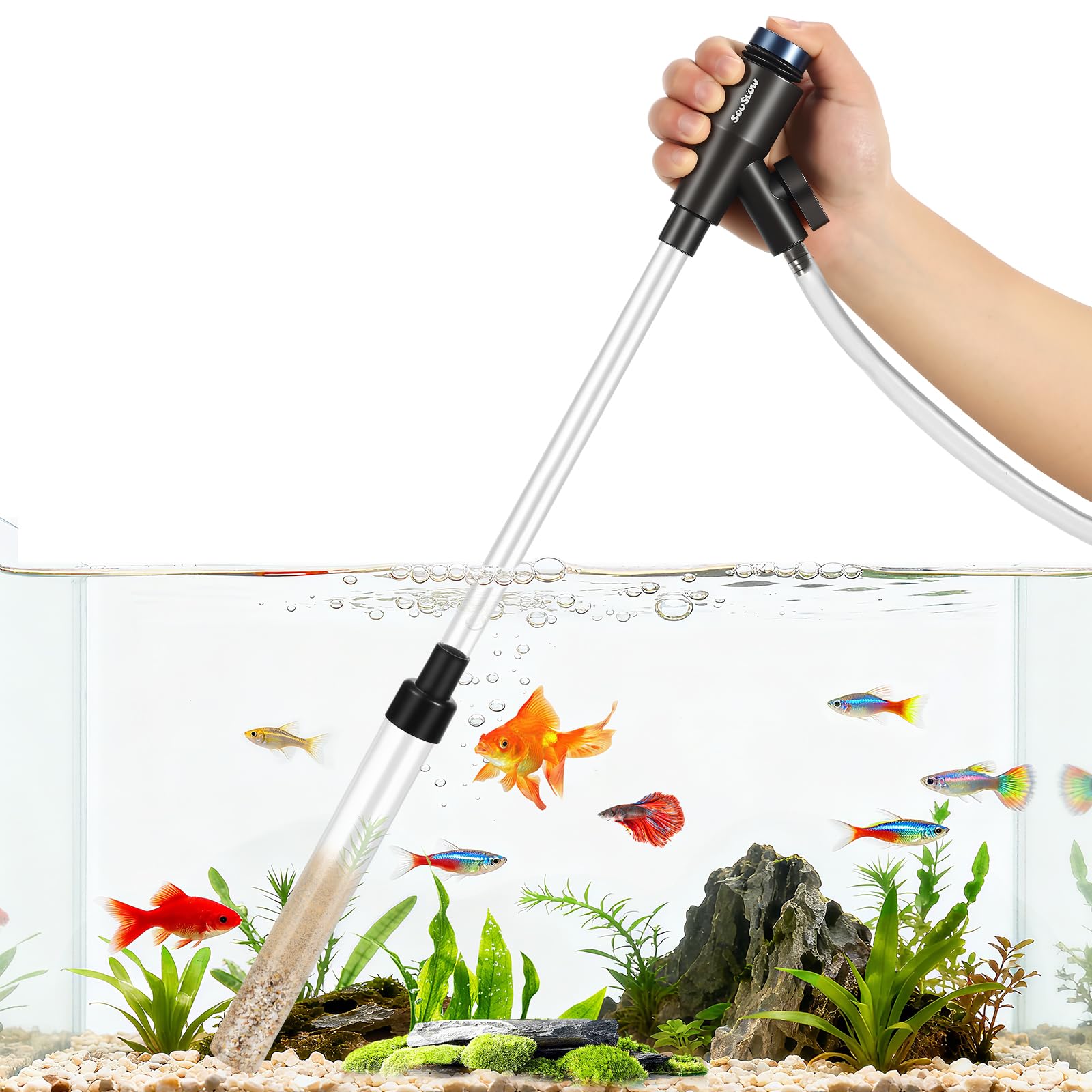 Mini Aquarium Gravel Cleaner 4 in 1, Fish Tank Cleaning Kit, Small Water Changer with Siphon for Aquariums with Adjustable Flow, Suitable for Fish and Turtle Fish Tanks