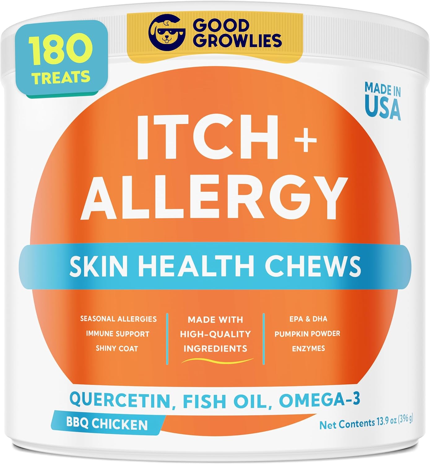 Dog Allergy Relief Chews — Anti-Itch Skin & Coat Supplement: No Fillers, Just Flavor – Itchy Skin Relief Treatment w/Omega 3 Fish Oil – Itching&Paw Licking – Dry Skin&Hot Spots – BBQ Chicken