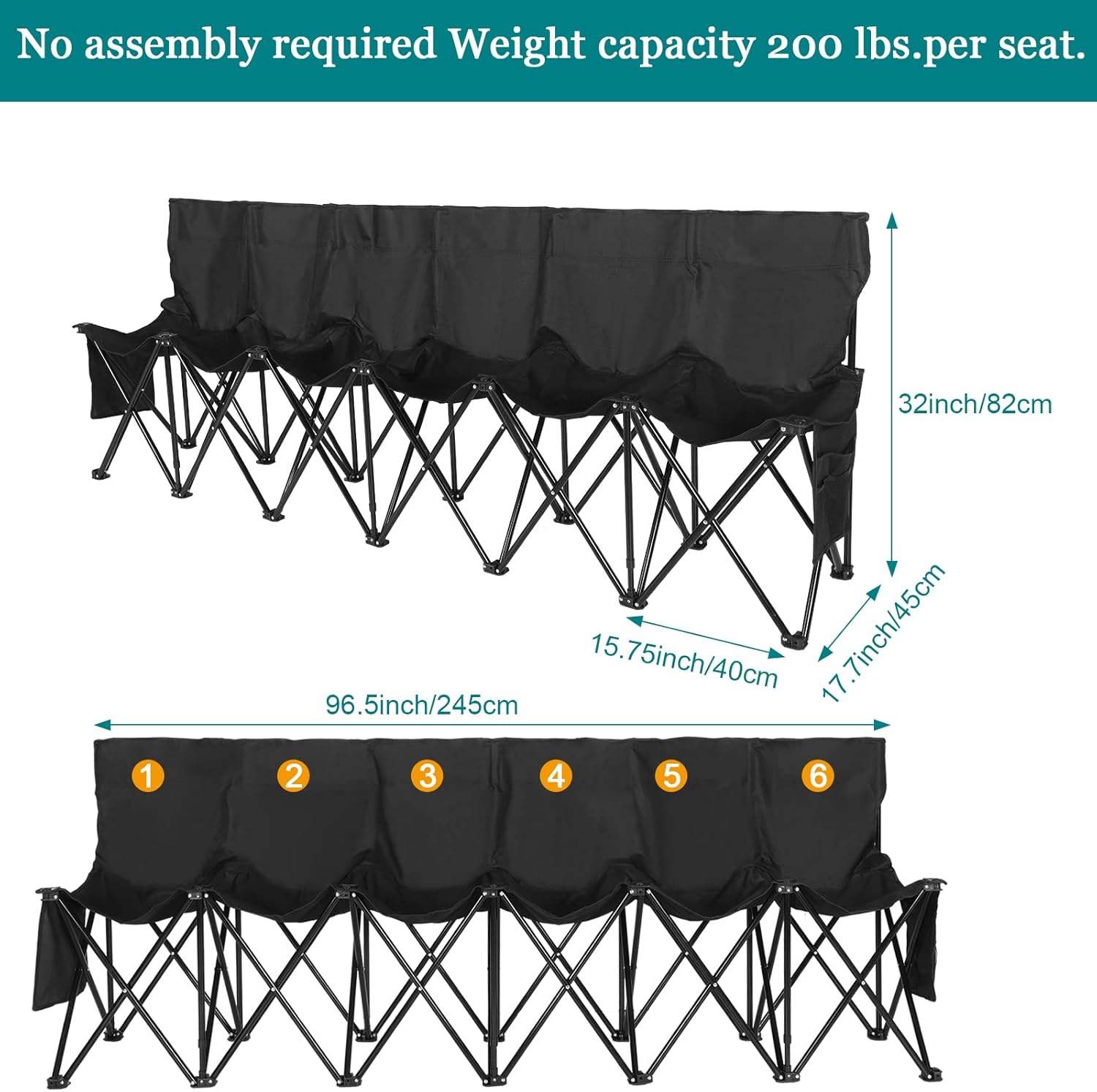 Weysat 2 Pack 6 Seats Foldable Soccer Bench Chair Portable Team Sports Sideline Bench with Back and Carry Bag for Football Camp Travel Events Outdoor Seating