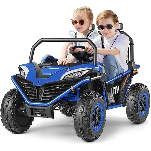 ELEMARA 24V 2 Seater XL Ride on Car for Kids with Remote,10AH Powered Electric Off-Road UTV,4WD 4.5mph Electric Vehicle Toy Max 140lbs with Remote,Bluetooth,LED,3 Speeds,Storage for 3-8
