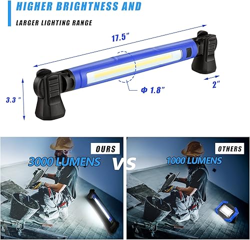 Miniatura 10 de Luz de trabajo, luces LED de 3000 lm, luz recargable debajo del capó con ganchos y base magnética giratoria, mecánico inalámbrico a batería para