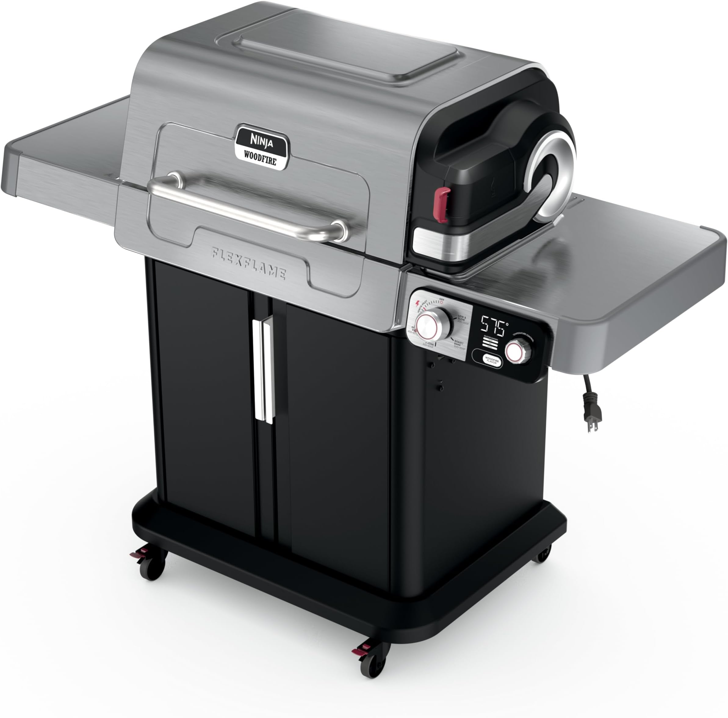 Ninja FlexFlame, Grill and Smoker, Electric and Propane Grill, Roaster, BBQ Grill, 5-in-1 Cooking System, 3 Burner, Digital Control, Outdoor Cooking, Griddle, Pizza Maker, Stainless Steel, PG301