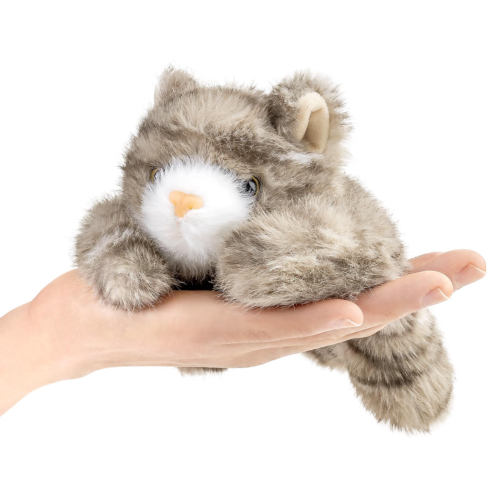 Wonder Sprout Palm Pal Lying Cat Plush Toy with Beads Ultra Soft Stuffed Animal Cute Kitten Plushie Cuddly Adorable Calming Companion Doll for Kids Toddlers Girls Boys Sleeping Pillow Gift Gray