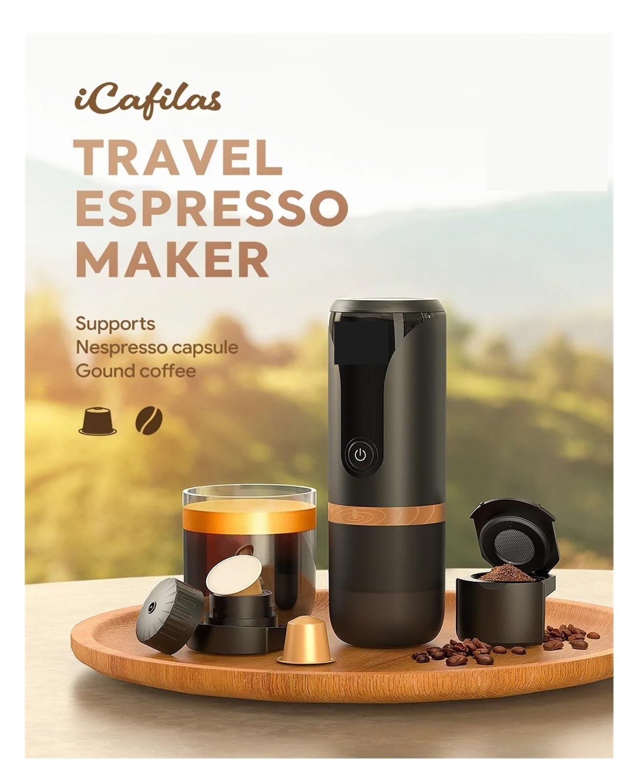 EDEDE Macchina da caffè Espresso Portatile, Macchina for caffè Espresso elettrica Portatile da Viaggio, Macchina for caffè semiautomatica per Viaggi, Campeggio