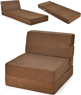 Multigot Folding Sofa Bed, Floor Guest Sofa Chair, Upholstered Floor Guest Bed with Removable Cover, Fold Out Sleeper Chaise Lounge for Living Room Bedroom Office (Brown)